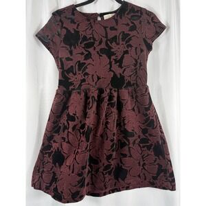 NWT Zara Girls Burgundy Black Floral Velvet Burnout Fit Flare Dress Size 13 14